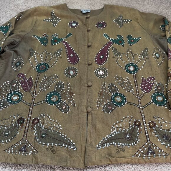 Raiment Fashions Jacket Womens Large Brown Sequined Patchwork Art To Wear Artsy - Picture 3 of 7